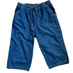 Vintage Wide Leg Denim Capri Pants Size XL Pull On Drawstring Waist AS IS READ